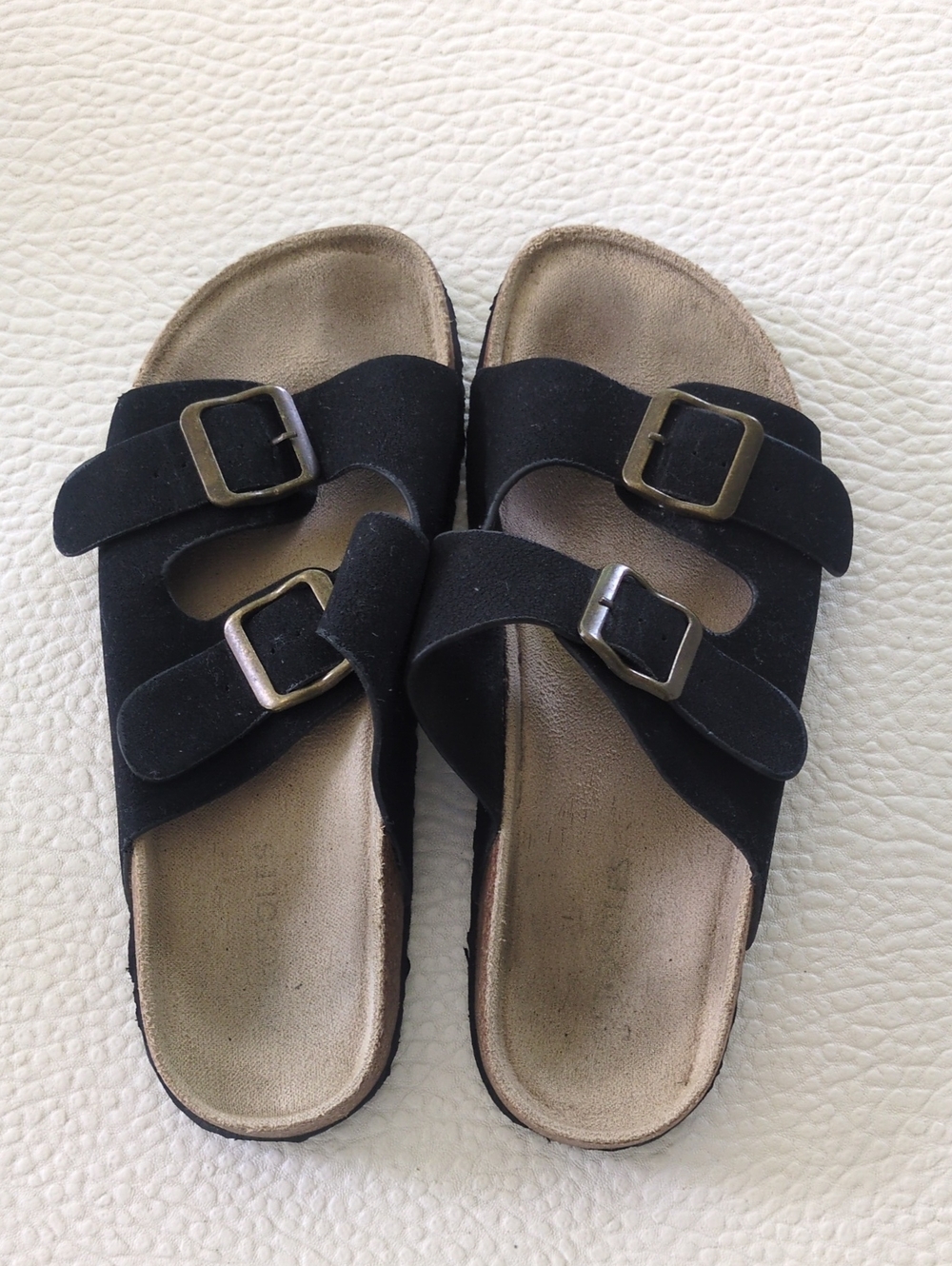 Black Double-Buckle Slide Sandals Women's Size 5